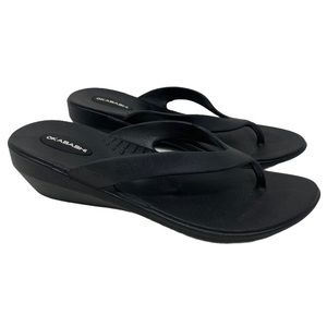 Okabashi black rubber wedge flip flop sandals